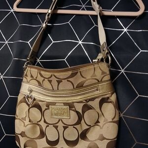 Coach Gold and Brown Crossbody Bag